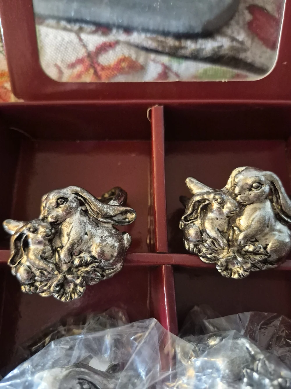 Arthur Court Silver Plated Figural Napkin Rings - Burgundy Box
